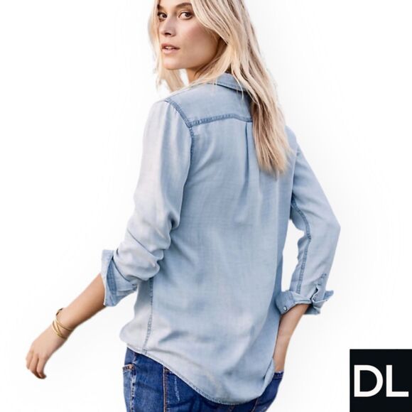 DL1961 TENCEL Light Blue Chambray Button-Down Shirt Women's Size Large RARE D/C - Picture 13 of 13
